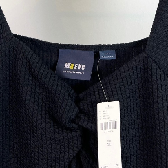 NWT Anthropologie Maeve Gathered Textured Sweetheart Top in Black - Picture 4 of 6